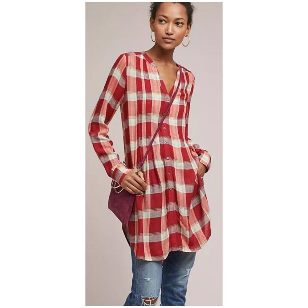 AKEMI+KIN Lucie Plaid Burgundy Yellow Rouge Tunic